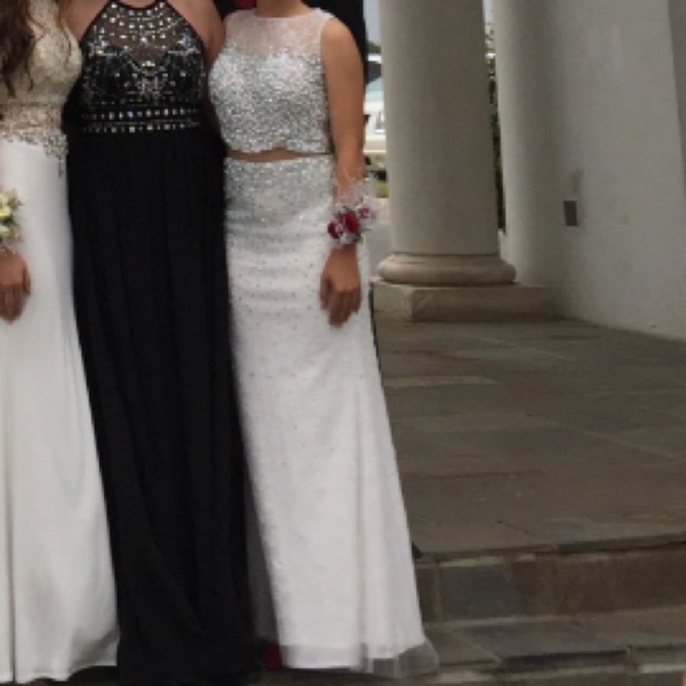 Two Piece Beaded Lace White Prom Dress